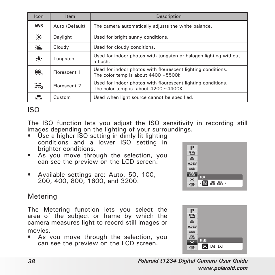 Metering | Polaroid t1234 User Manual | Page 38 / 95