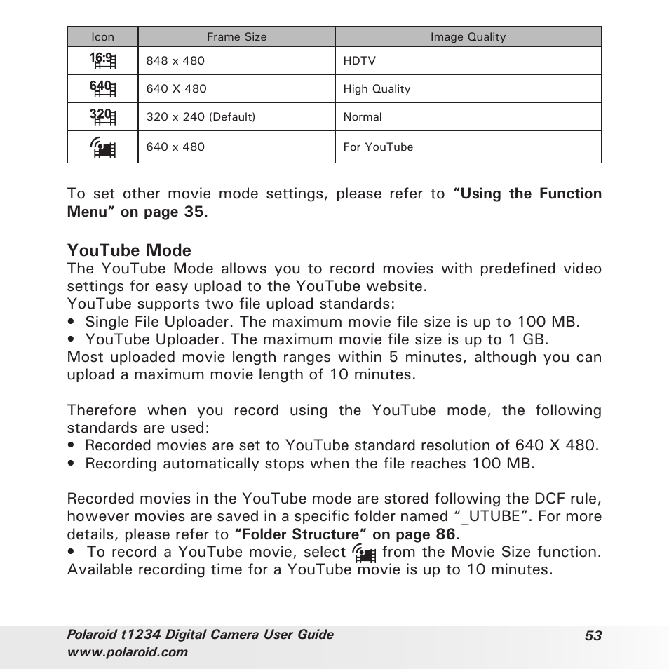 Youtube mode | Polaroid t1234 User Manual | Page 53 / 95