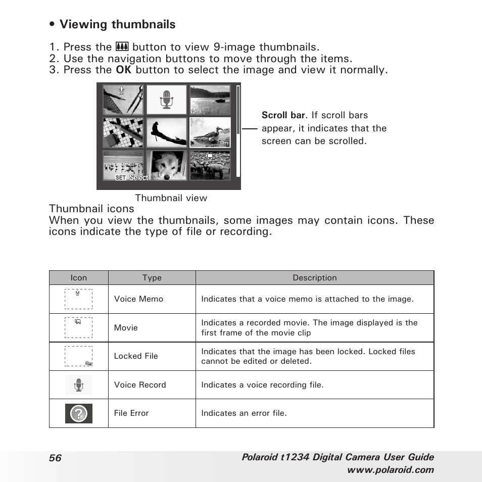 Viewing thumbnails | Polaroid t1234 User Manual | Page 56 / 95