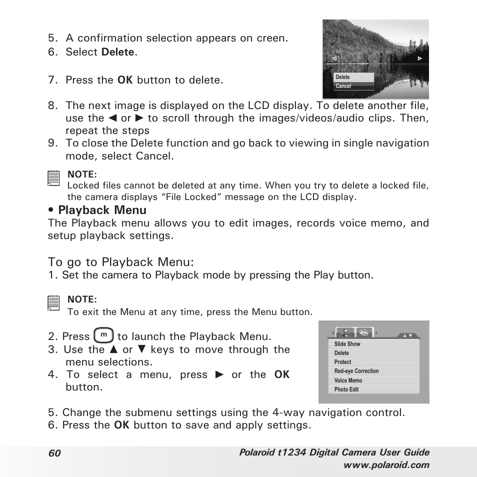 Playback menu | Polaroid t1234 User Manual | Page 60 / 95