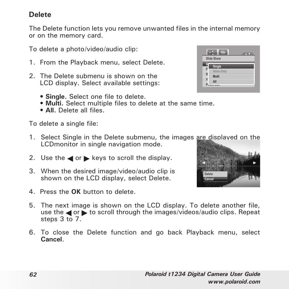 Delete | Polaroid t1234 User Manual | Page 62 / 95