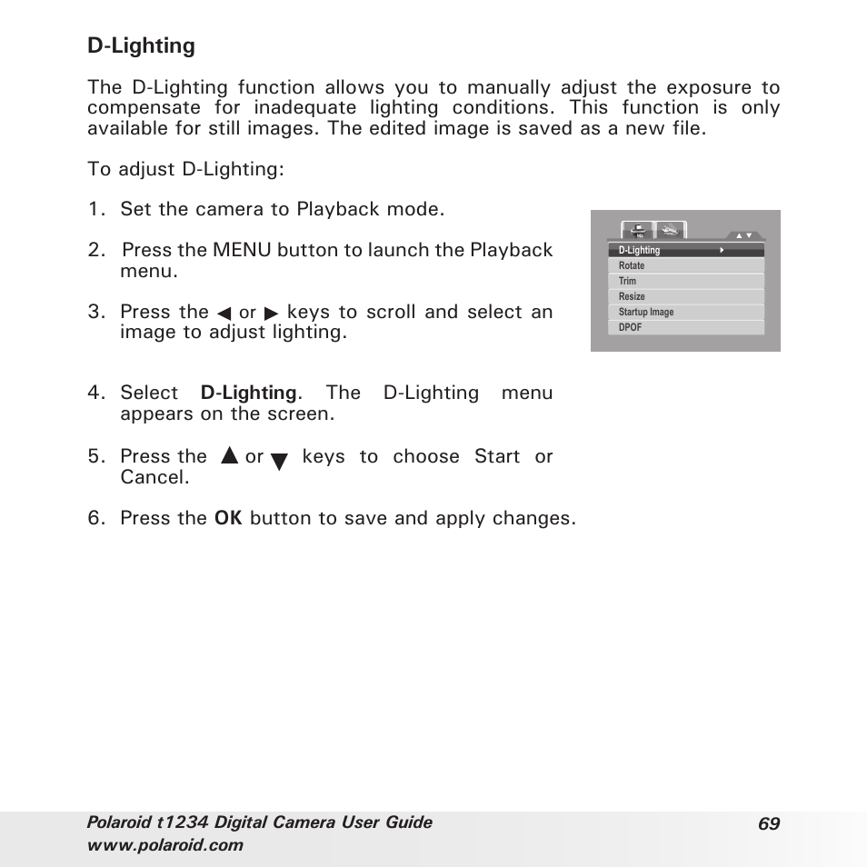 D-lighting | Polaroid t1234 User Manual | Page 69 / 95