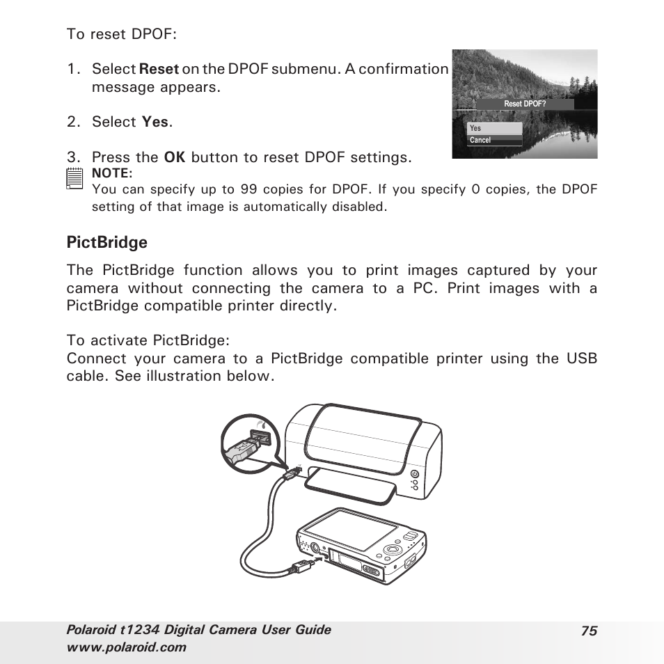 Pictbridge | Polaroid t1234 User Manual | Page 75 / 95