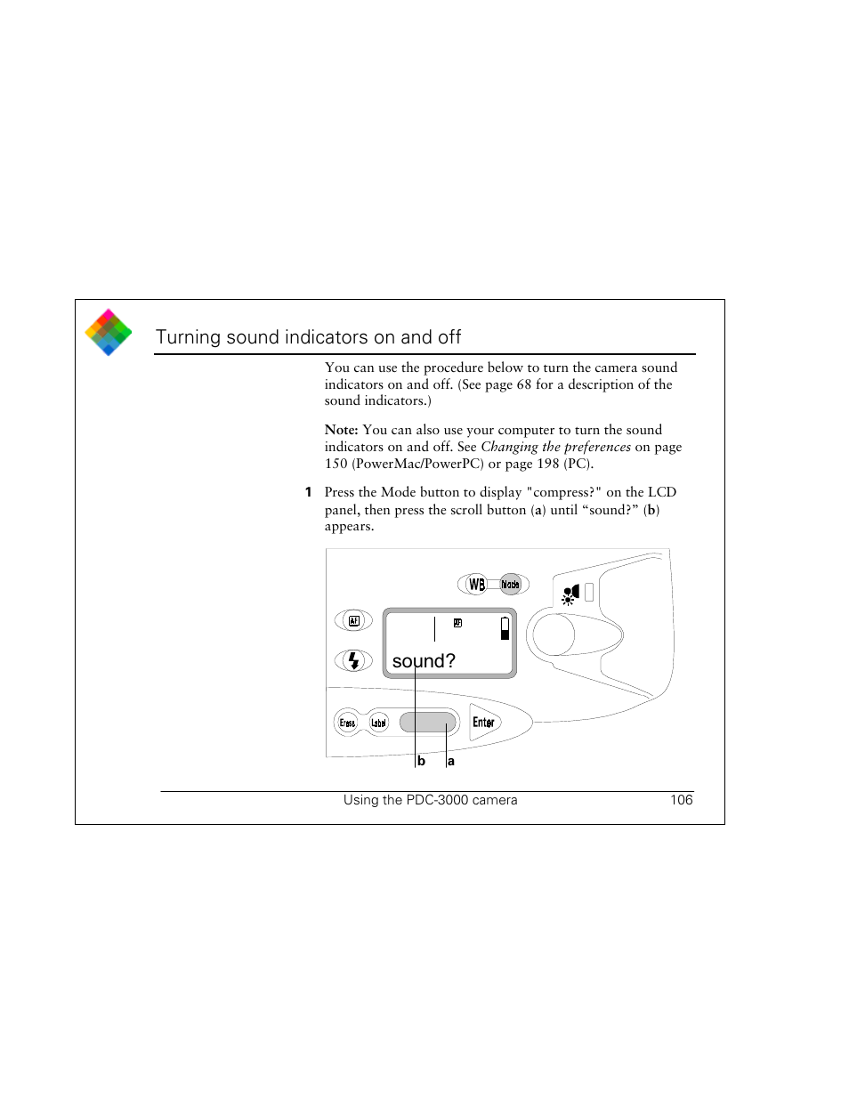 Turning sound indicators on and off, Sound | Polaroid PDC 3000 User Manual | Page 106 / 252