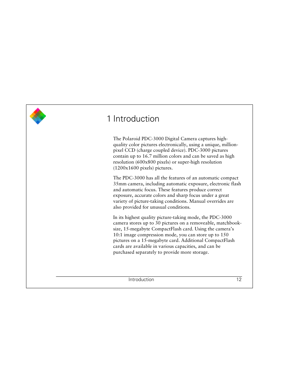 1 introduction | Polaroid PDC 3000 User Manual | Page 12 / 252