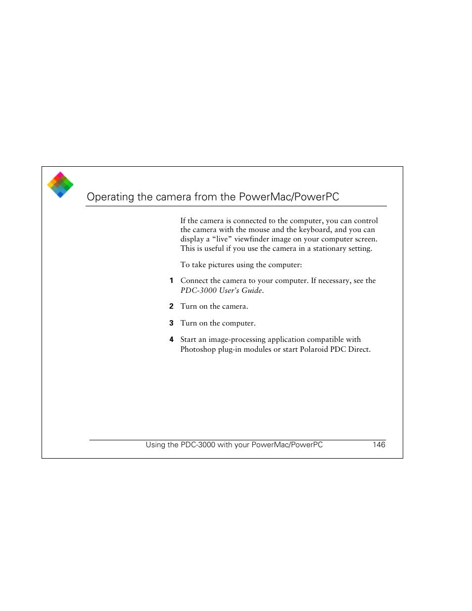 Operating the camera from the powermac/powerpc | Polaroid PDC 3000 User Manual | Page 146 / 252