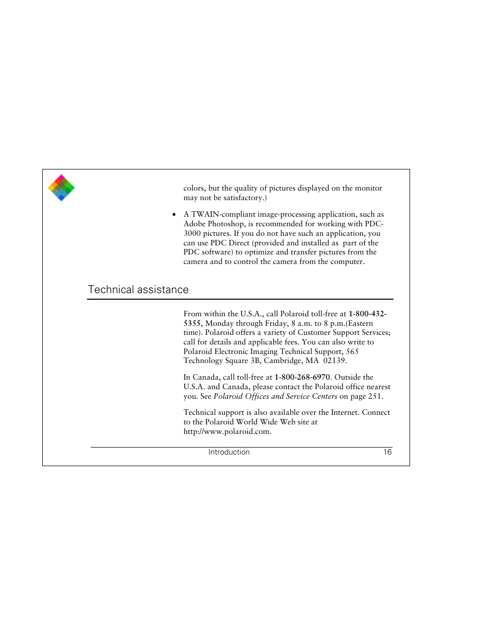 Technical assistance | Polaroid PDC 3000 User Manual | Page 16 / 252