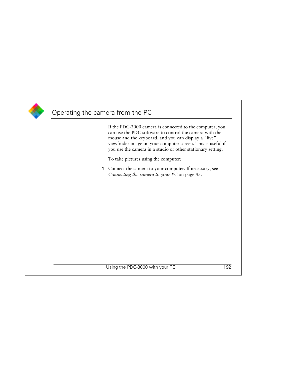 Operating the camera from the pc | Polaroid PDC 3000 User Manual | Page 192 / 252