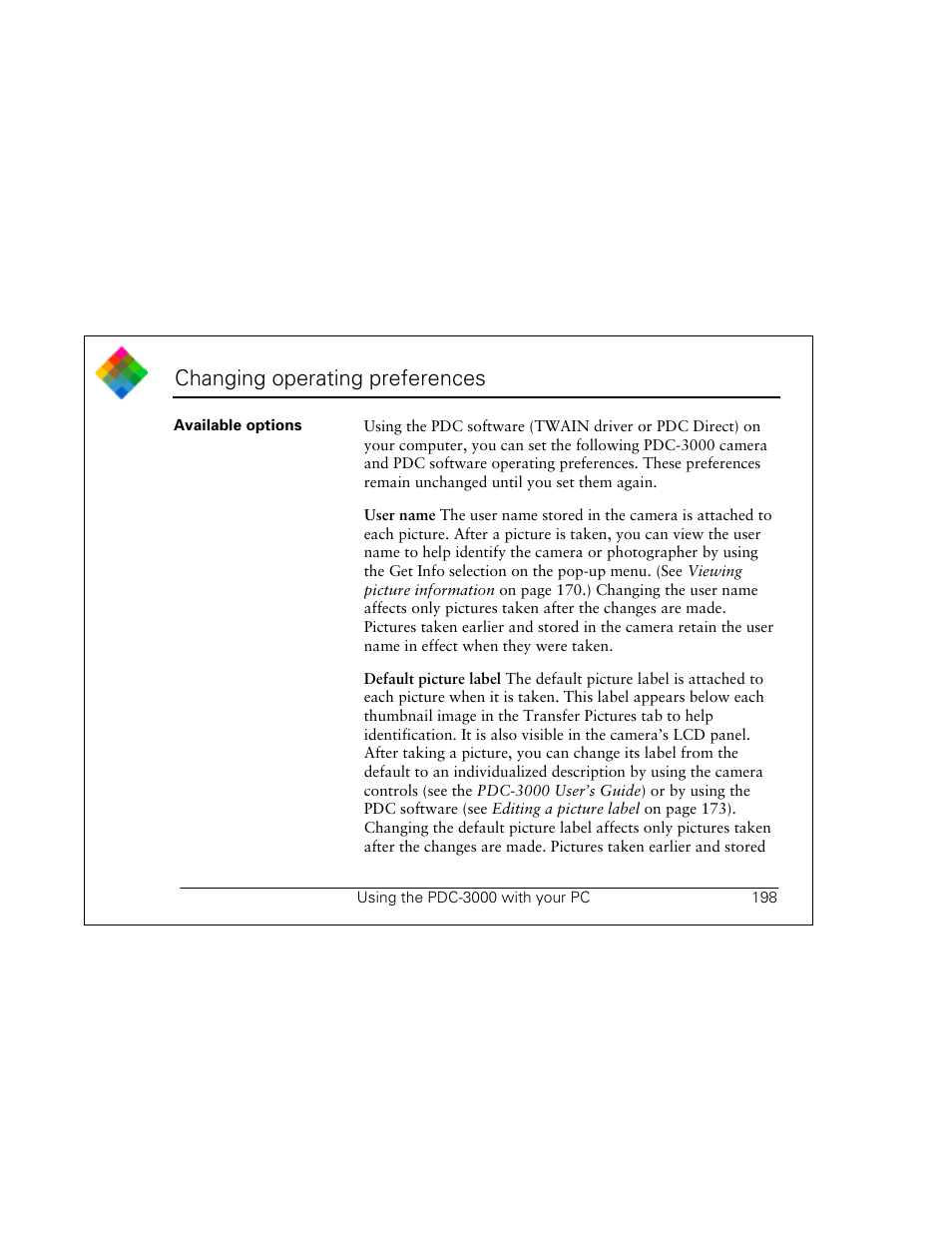 Changing operating preferences | Polaroid PDC 3000 User Manual | Page 198 / 252