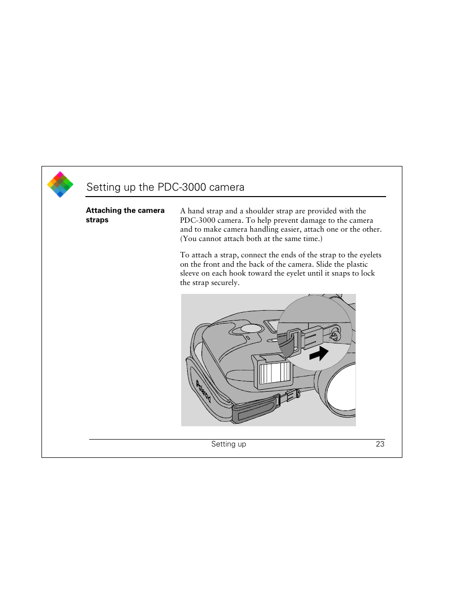 Setting up the pdc-3000 camera | Polaroid PDC 3000 User Manual | Page 23 / 252