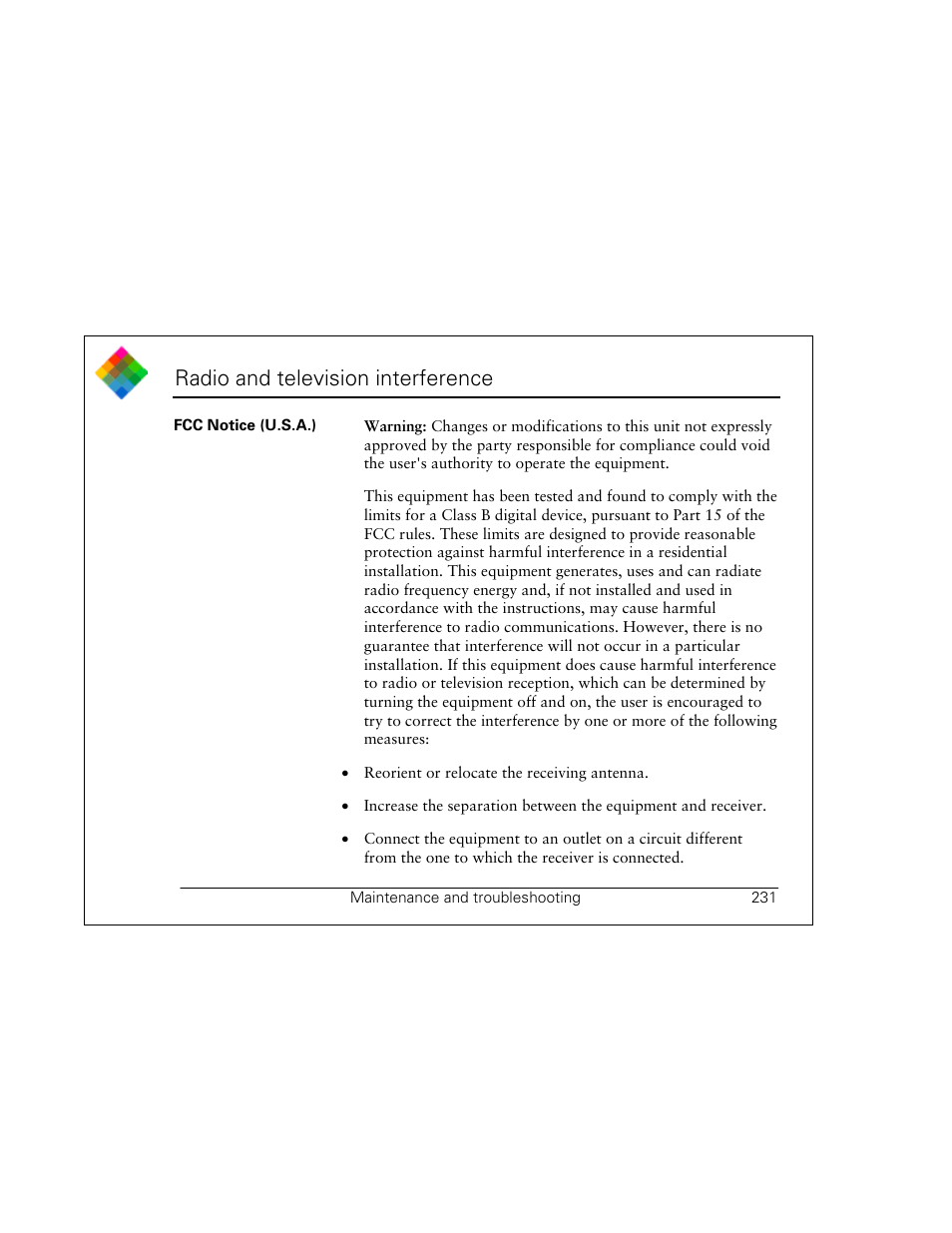 Radio and television interference | Polaroid PDC 3000 User Manual | Page 231 / 252