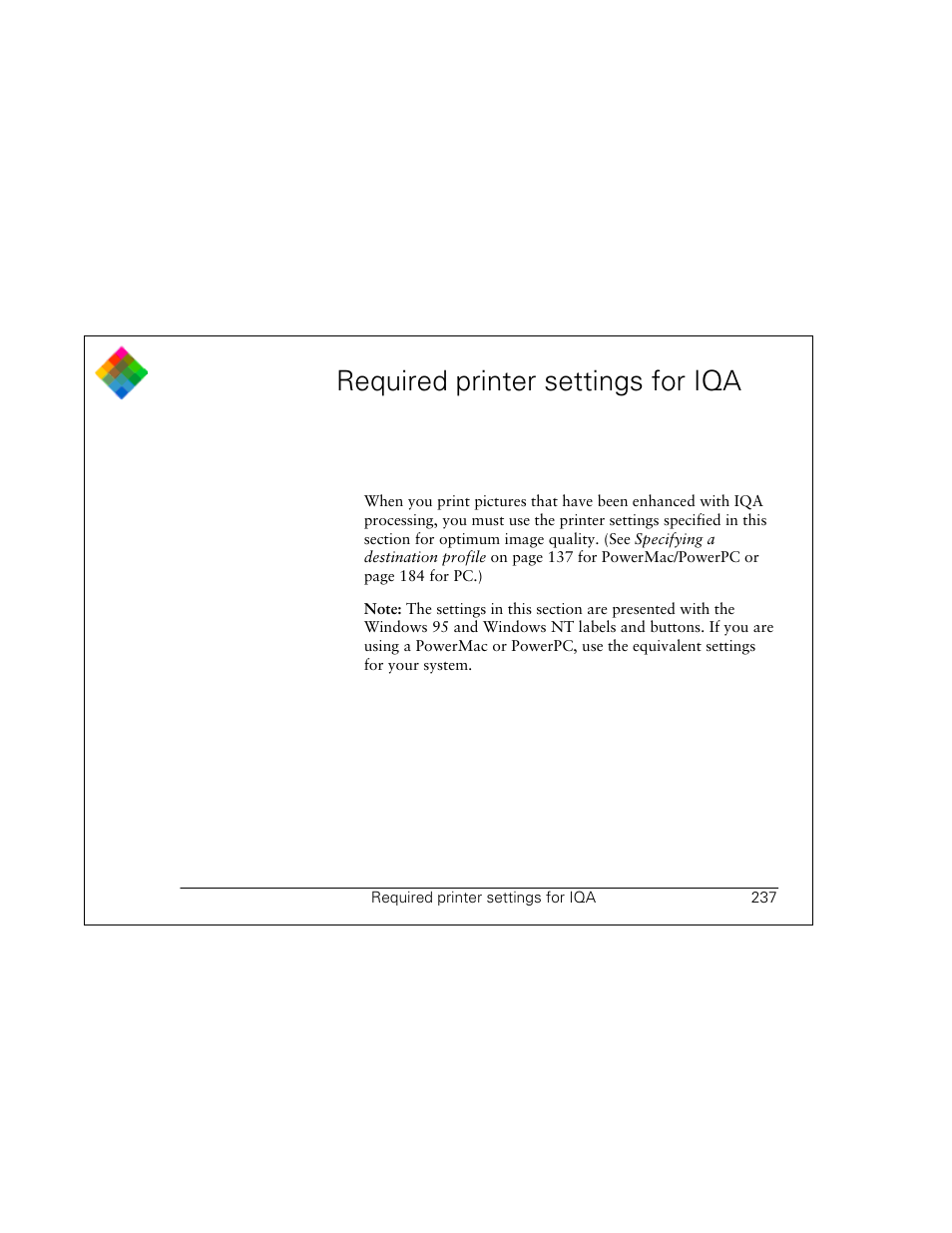 Required printer settings for iqa | Polaroid PDC 3000 User Manual | Page 237 / 252