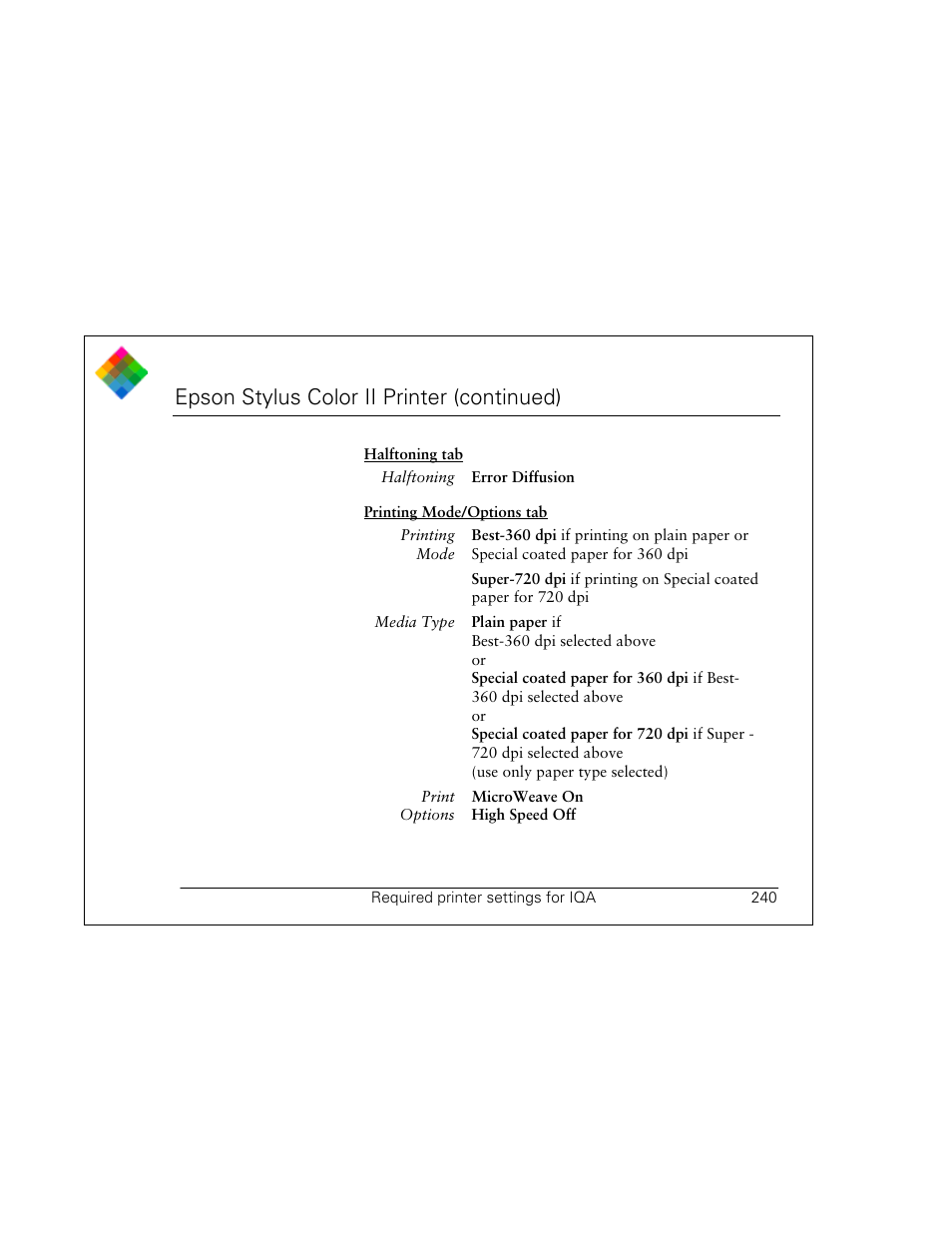 Epson stylus color ii printer (continued) | Polaroid PDC 3000 User Manual | Page 240 / 252