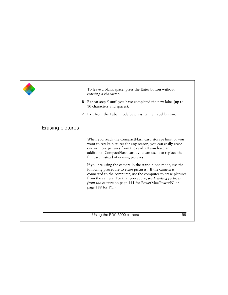 Erasing pictures | Polaroid PDC 3000 User Manual | Page 99 / 252