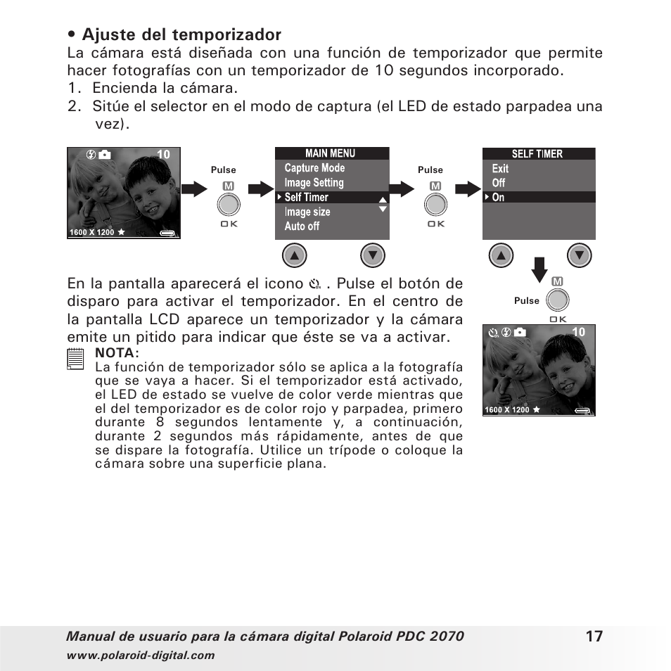 Ajuste del temporizador | Polaroid PDC 2070 User Manual | Page 17 / 52