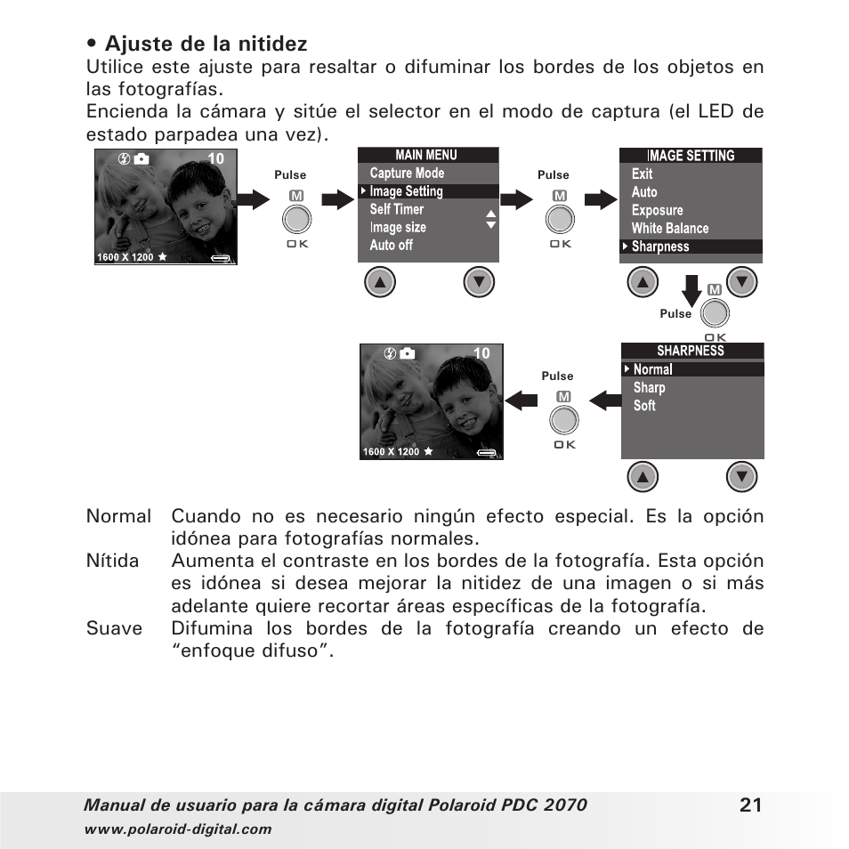 Ajuste de la nitidez | Polaroid PDC 2070 User Manual | Page 21 / 52