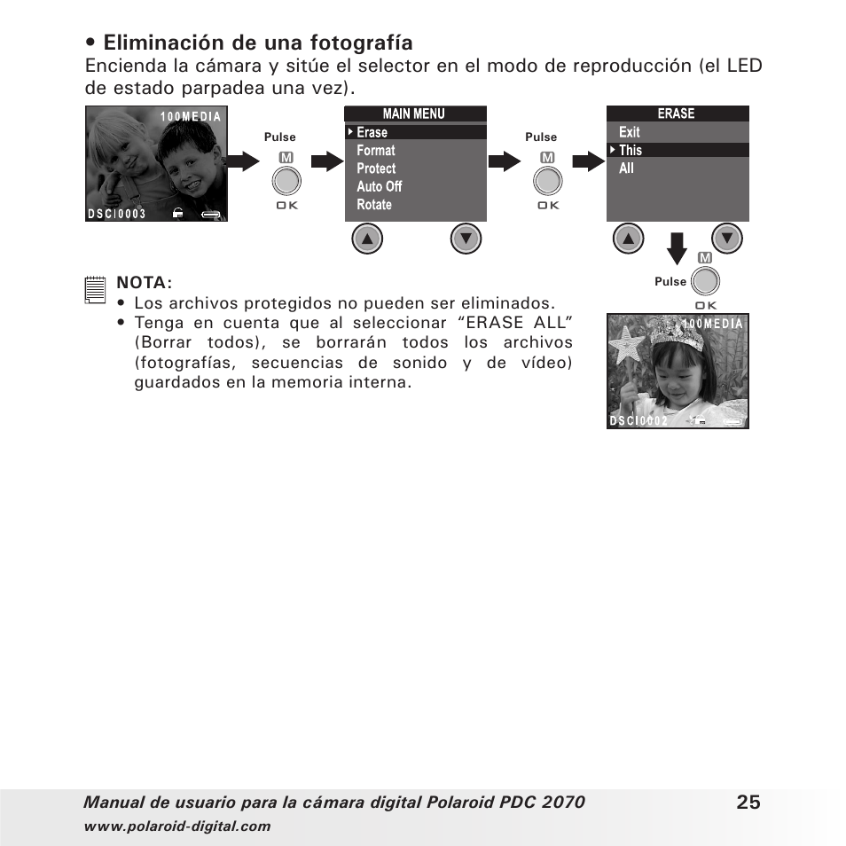 Eliminación de una fotografía | Polaroid PDC 2070 User Manual | Page 25 / 52