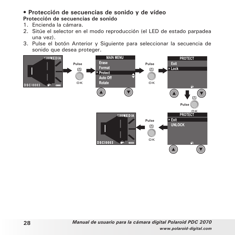 Protección de secuencias de sonido y de vídeo | Polaroid PDC 2070 User Manual | Page 28 / 52