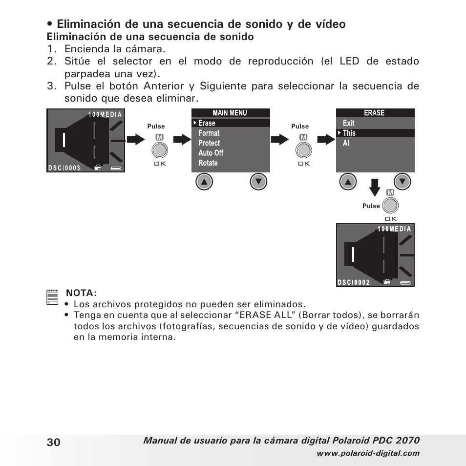Eliminación de una secuencia de sonido y de vídeo | Polaroid PDC 2070 User Manual | Page 30 / 52