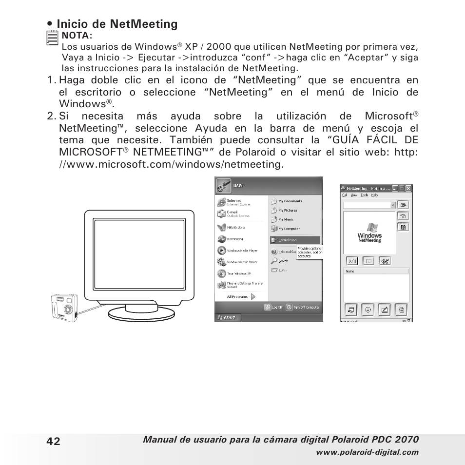 Inicio de netmeeting | Polaroid PDC 2070 User Manual | Page 42 / 52