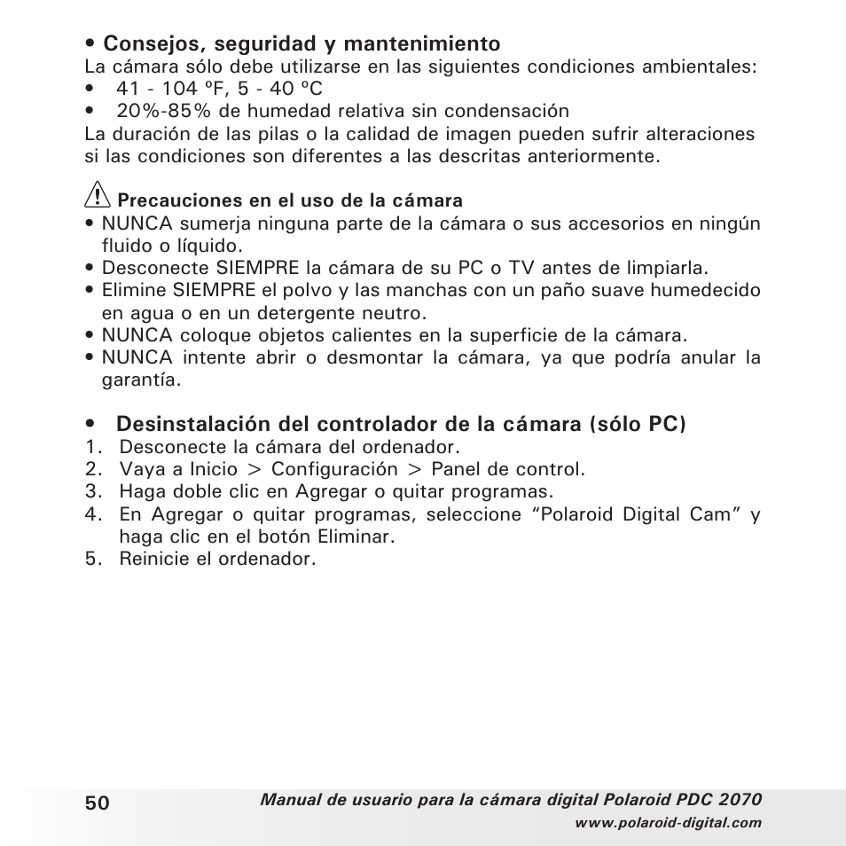 Polaroid PDC 2070 User Manual | Page 50 / 52