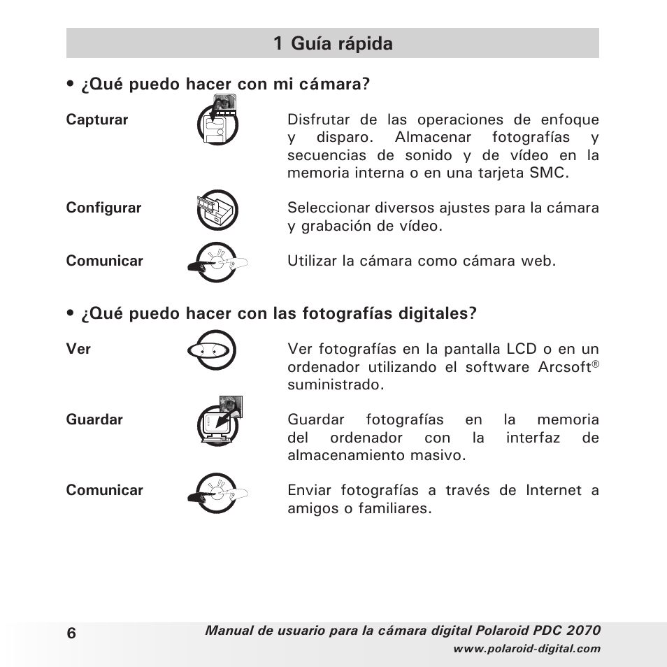1 guía rápida | Polaroid PDC 2070 User Manual | Page 6 / 52