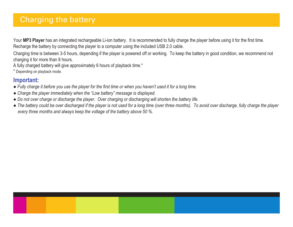 Charging the battery | Polaroid PMP350-4 User Manual | Page 10 / 24