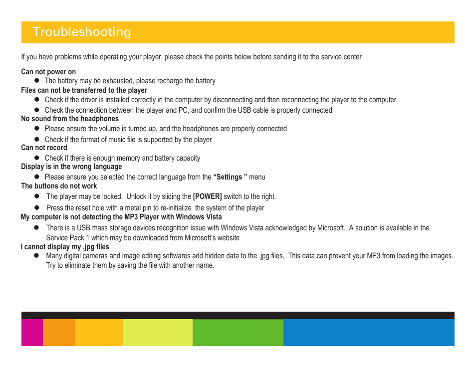 Troubleshooting | Polaroid PMP350-4 User Manual | Page 20 / 24