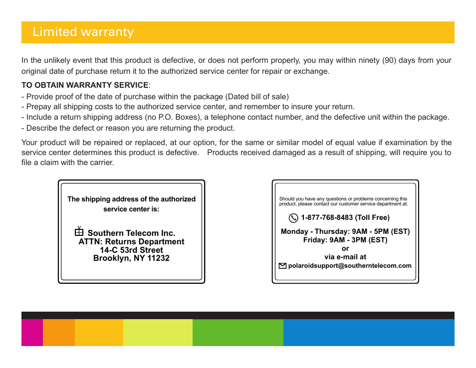 Limited warranty | Polaroid PMP350-4 User Manual | Page 22 / 24