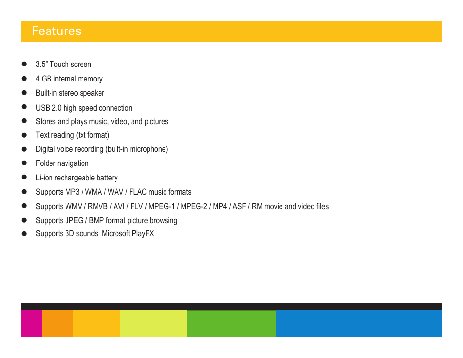 Features | Polaroid PMP350-4 User Manual | Page 6 / 24