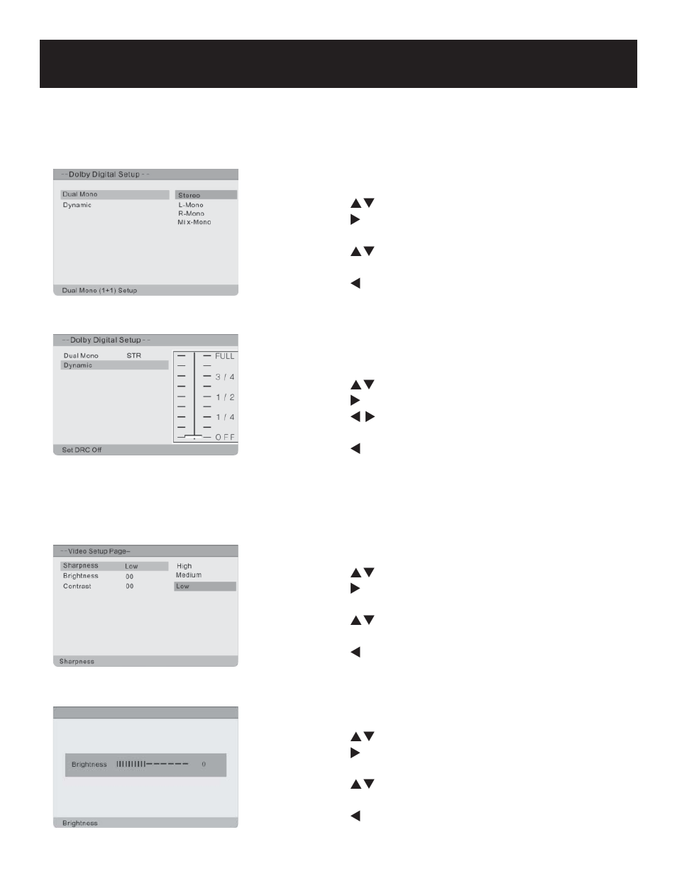 System setup, Dolby digital setup, Video setup | Polaroid PDU-1063 User Manual | Page 27 / 33