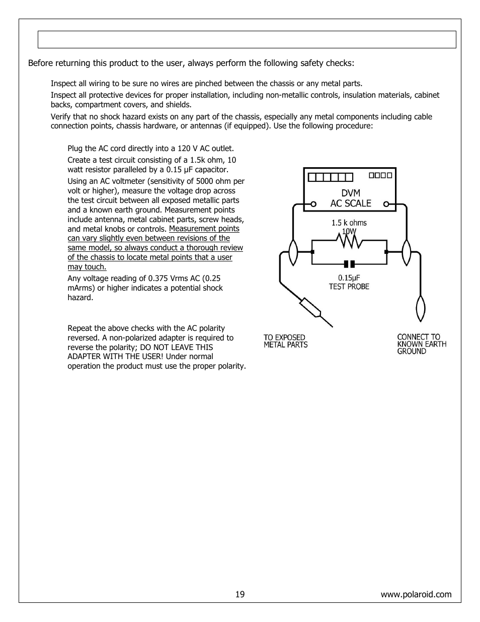 Before returning this product to the user | Polaroid FLM-373B User Manual | Page 19 / 52