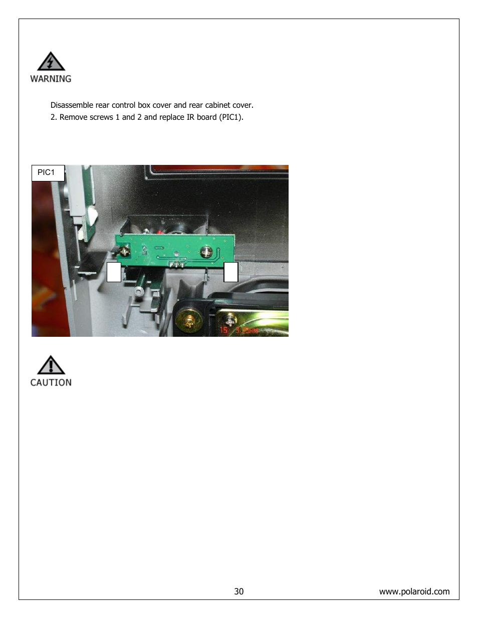 Ir board removal and replacement | Polaroid FLM-373B User Manual | Page 30 / 52