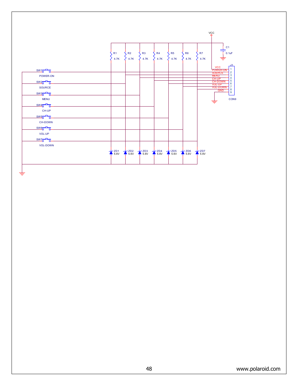 Front/side control buttons, Proview electronics (taiwan) co., ltd, Keypad pcb | Polaroid FLM-373B User Manual | Page 48 / 52
