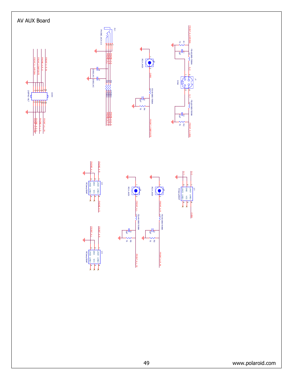 S- v ide o i nput, Av input, Audi o input | Au x av, Au x av p c b | Polaroid FLM-373B User Manual | Page 49 / 52
