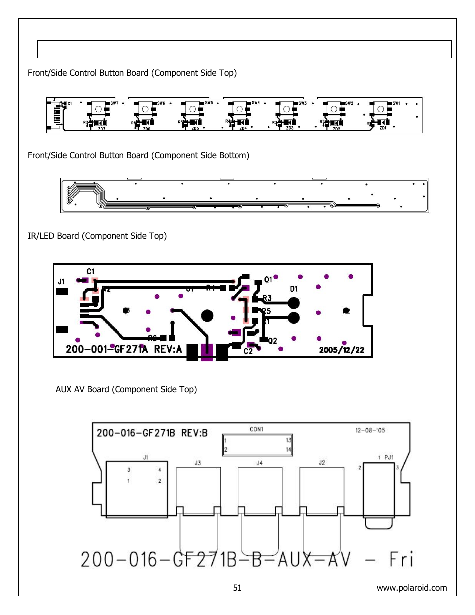 Pcb layout diagrams | Polaroid FLM-373B User Manual | Page 51 / 52