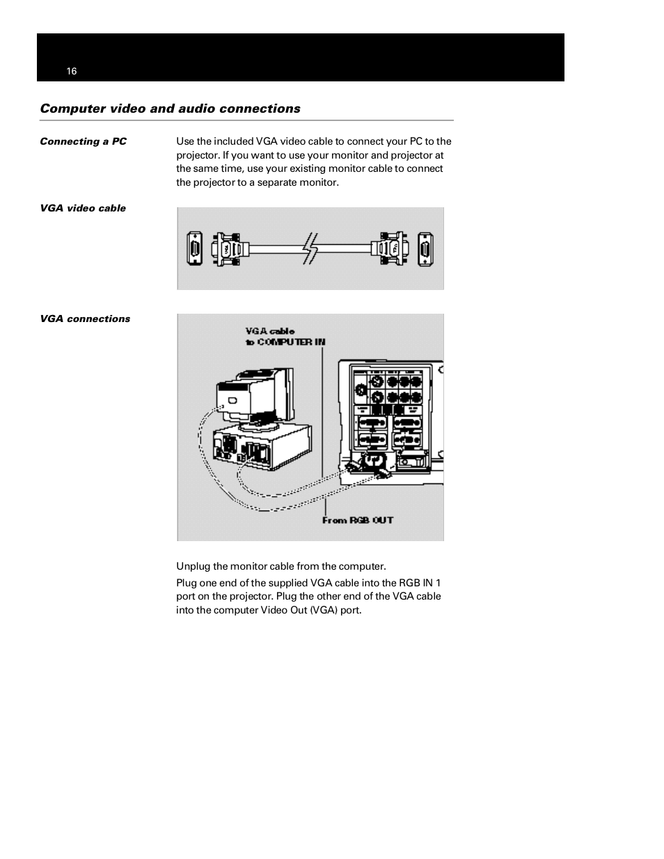 Computer video and audio connections | Polaroid Polaview 110 User Manual | Page 20 / 69