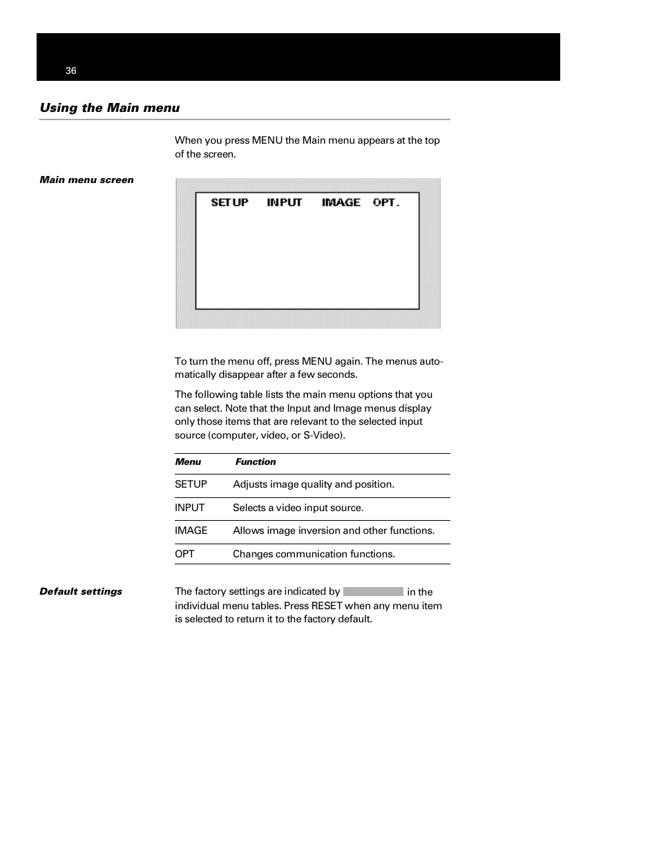 Using the main menu | Polaroid Polaview 110 User Manual | Page 39 / 69