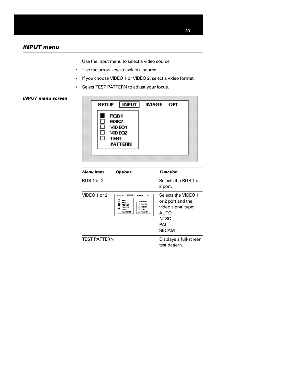 Input menu | Polaroid Polaview 110 User Manual | Page 42 / 69