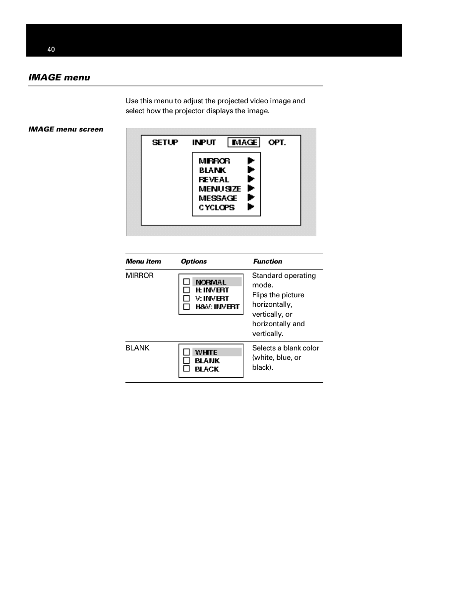 Image menu | Polaroid Polaview 110 User Manual | Page 43 / 69