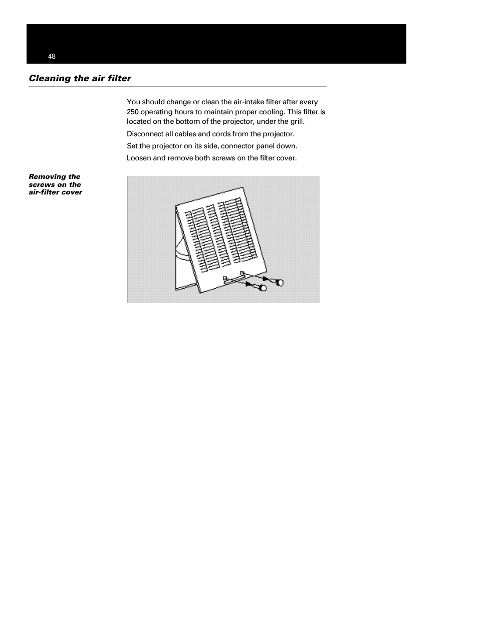 Cleaning the air filter | Polaroid Polaview 110 User Manual | Page 51 / 69