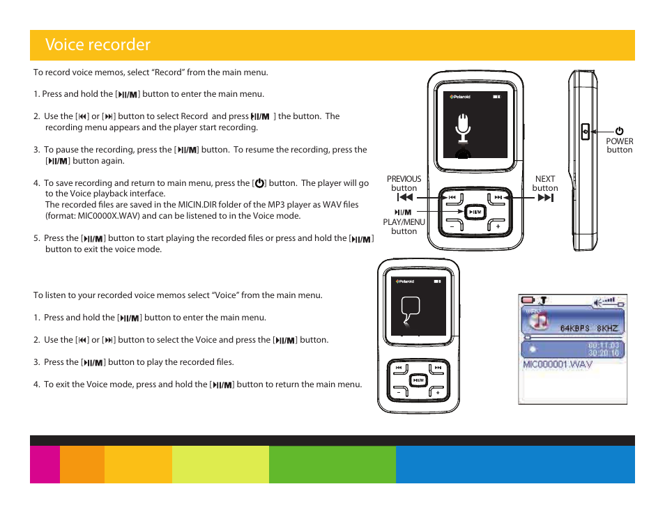 Voice recorder | Polaroid PMP151 User Manual | Page 18 / 25