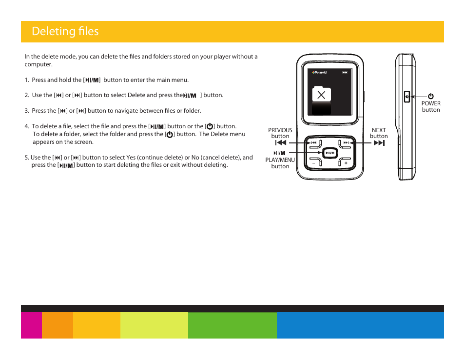 Deleting files | Polaroid PMP151 User Manual | Page 19 / 25