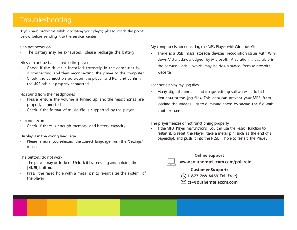 Troubleshooting | Polaroid PMP151 User Manual | Page 21 / 25