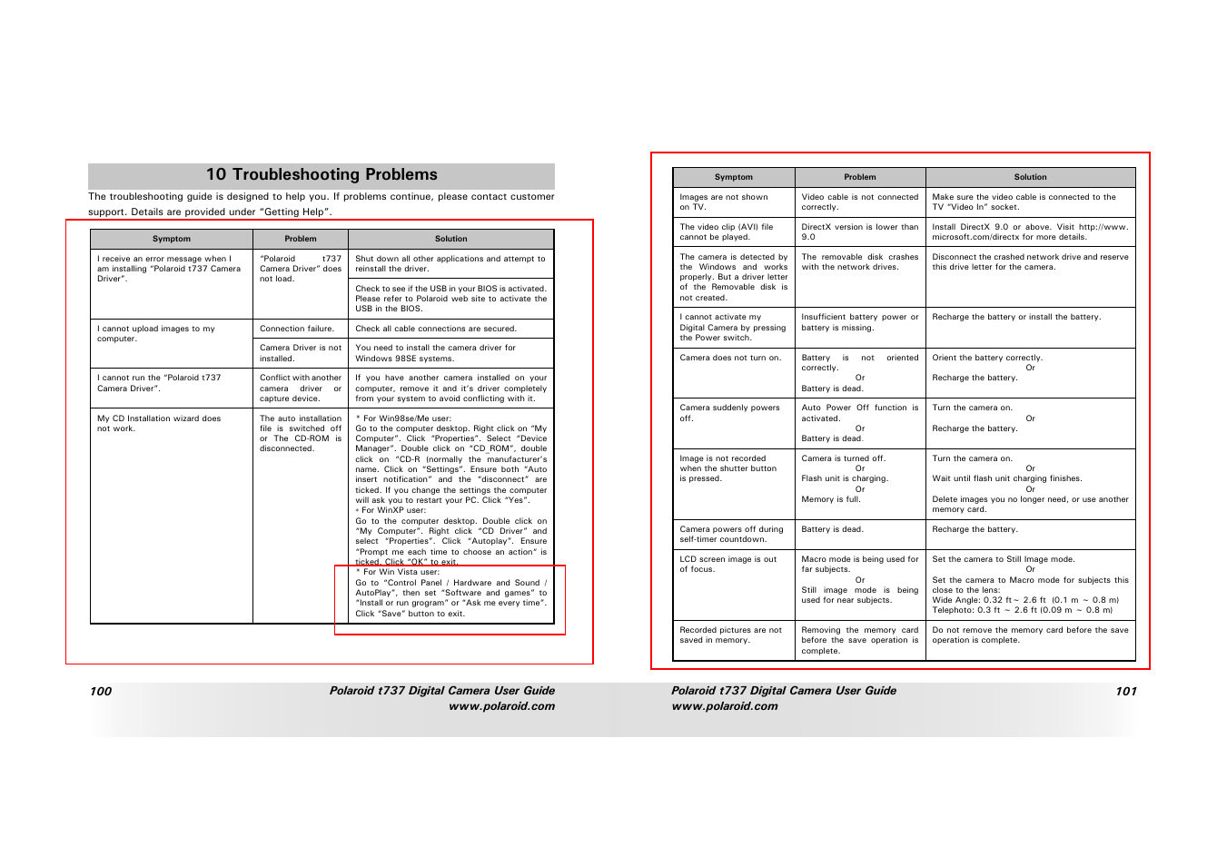 10 troubleshooting problems | Polaroid T737 User Manual | Page 51 / 58