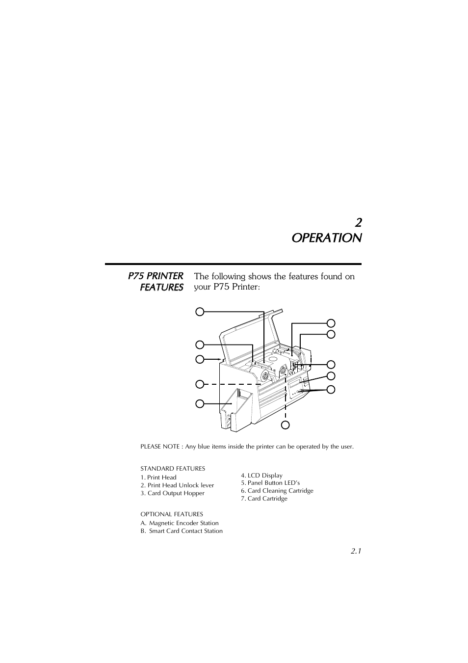 2 operation, 2operation, Pp7 75 5 p pr riin nt teer r ffeea at tu ur reess | Polaroid P75 User Manual | Page 11 / 44