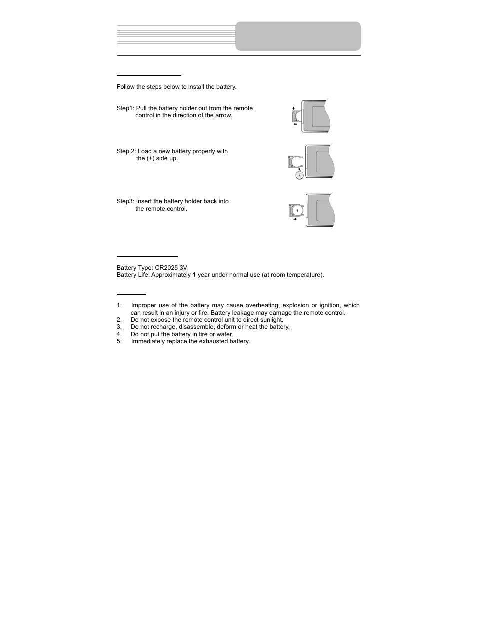 Battery installation for remote control | Polaroid PDM-2737 User Manual | Page 15 / 42