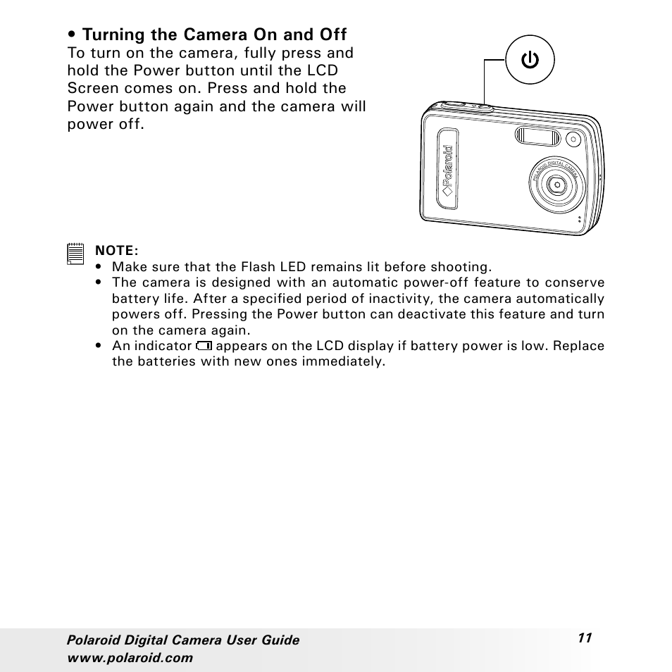 Turning the camera on and off | Polaroid a310 User Manual | Page 11 / 78