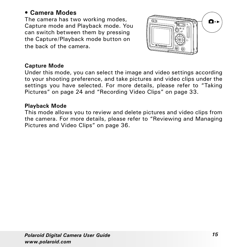 Camera modes | Polaroid a310 User Manual | Page 15 / 78