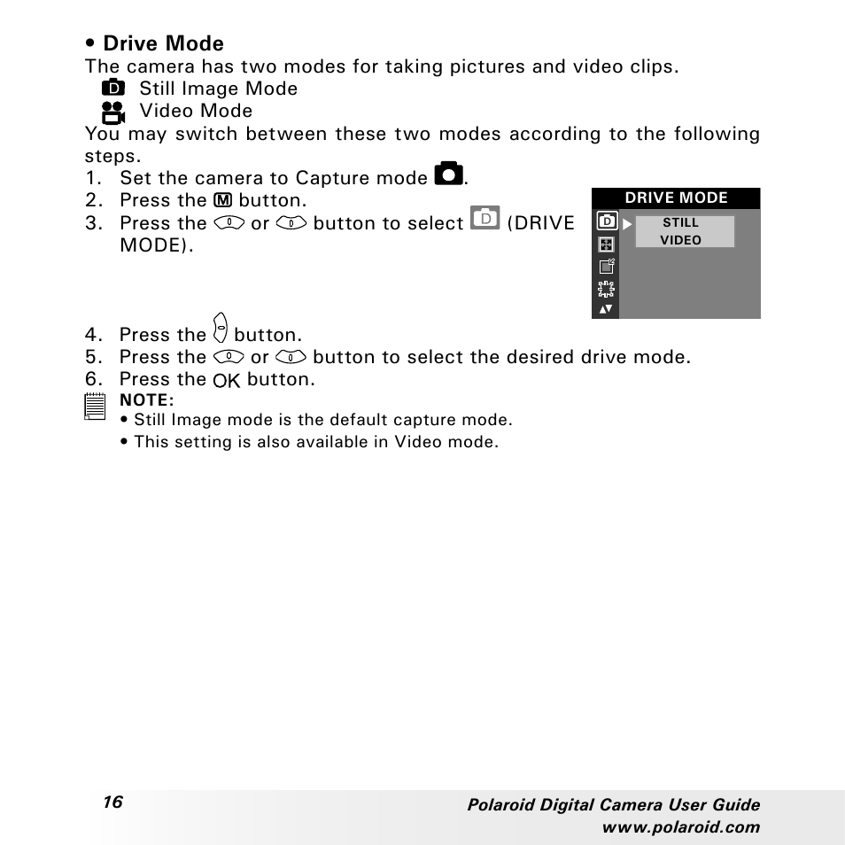 Drive mode | Polaroid a310 User Manual | Page 16 / 78